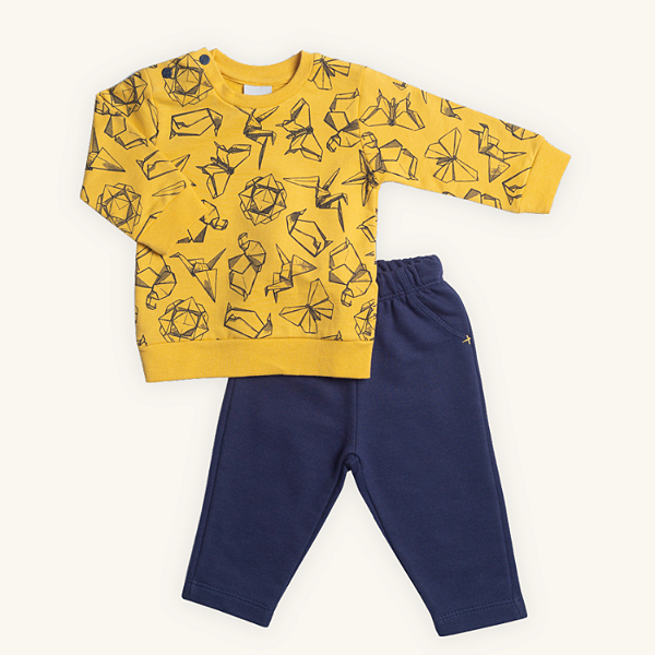 Conjunto Moletom Bebê Menino Origami 100% Algodão Premium