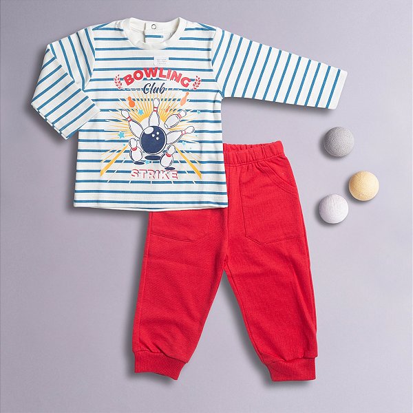Conjunto Bebê Menino Boliche Suedine Premium 100% Algodão