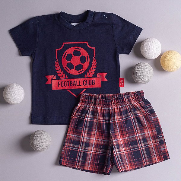 Conjunto Bebê Menino Verão Futebol Camiseta Short 100% Algodão