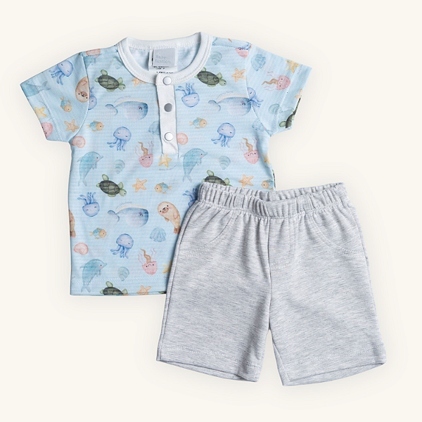 Conjunto 2 Peças Bebê Menino Fundo do Mar Modal e Moletinho