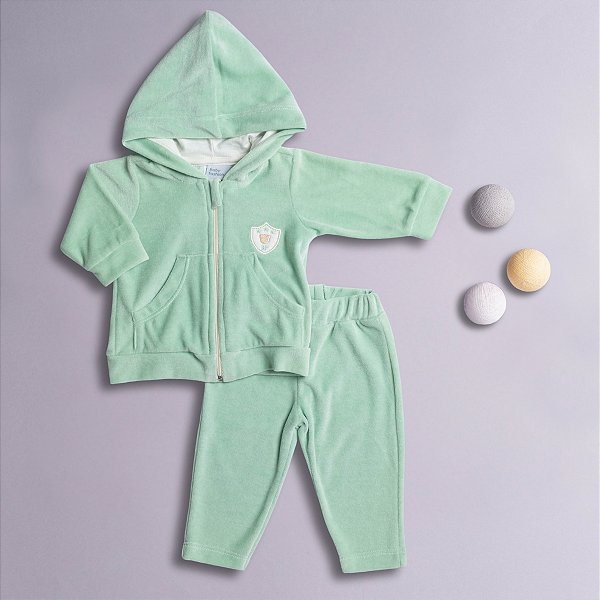 Conjunto Bebê Menino Inverno Emblema Plush Premium com Ziper e Capuz
