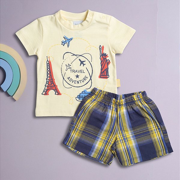 Conjunto Bebê Menino Verão Travel Camiseta Short 100% Algodão