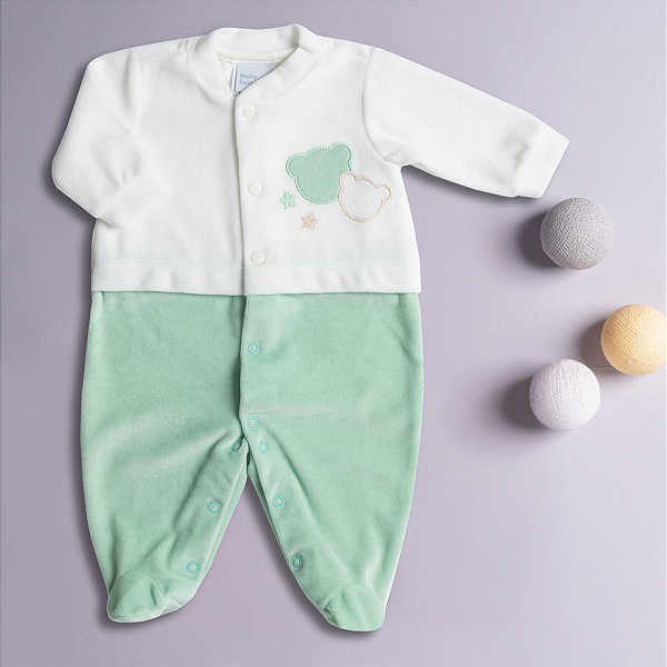 Macacão Bebê Urso Estrelas Verde Maçã em Plush Premium