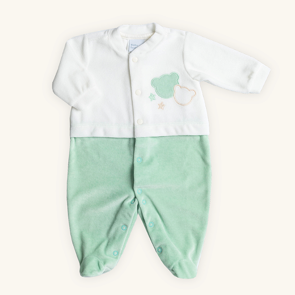 Macacão Bebê Urso Estrelas Verde Maçã em Plush Premium