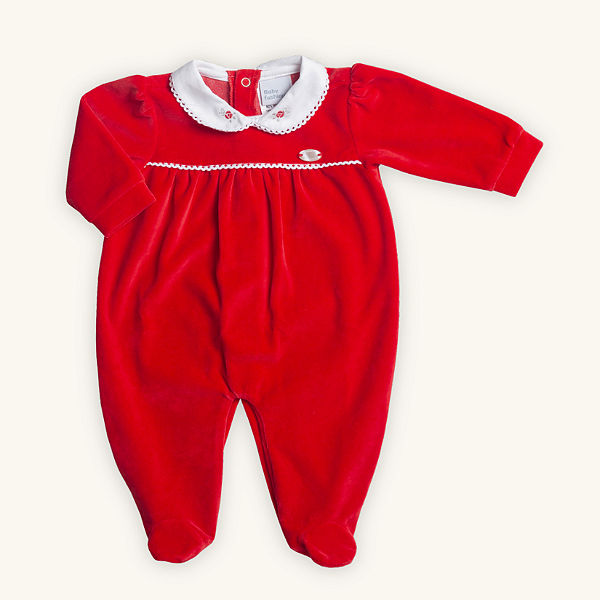 Macacão Bebê Menina Bordado Chic Vermelho Plush Premium