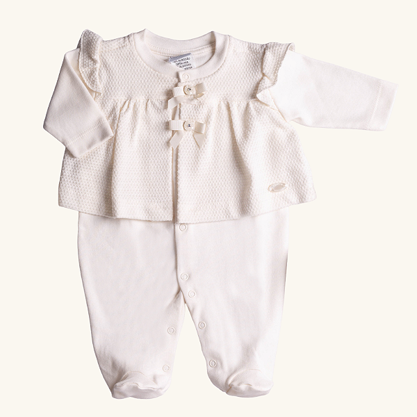 Macacão Vestido Bebê Tricozinho em Suedine 100% Algodão e Malha Tricot