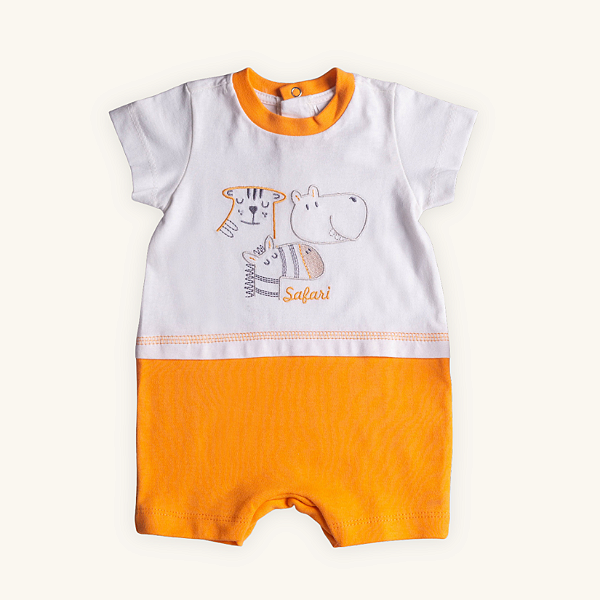 Macaquinho Bebê Romper Safari Suedine Nobre 100% Algodão e Meia Malha