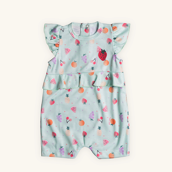 Macaquinho Bebê Romper Moranguinho Suedine Mista Premium