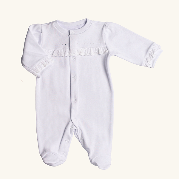 Macacão Bebê Brilhos e Renda Suedine Premium 100% Algodão