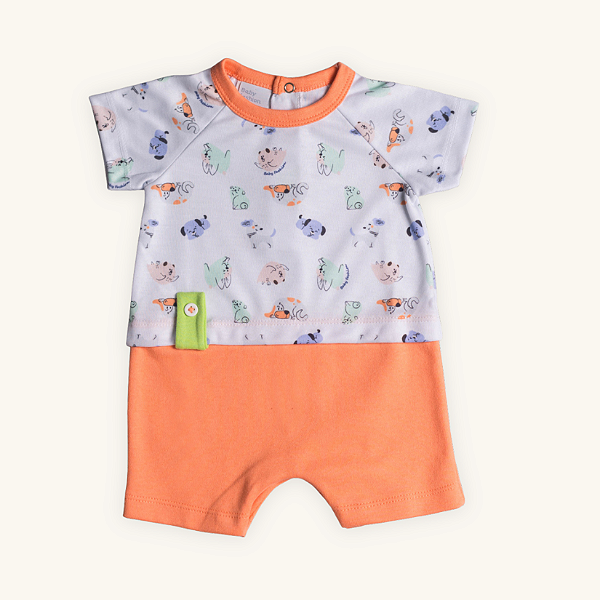 Macaquinho Bebê Romper Cachorros Suedine Mista e Suedine 100% Algodão