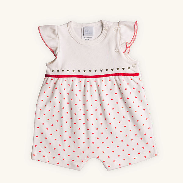 Macaquinho Bebê Romper Corações Suedine Premium 100% Algodão