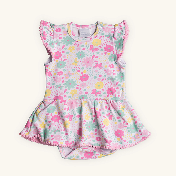 Vestido Body Bebê Floral Suedine 100% Algodão Premium