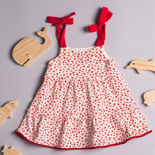Vestido Bebê Florzinhas Alcinhas Suedine Premium 100% Algodão
