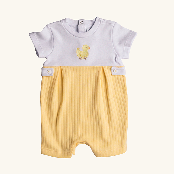 Macaquinho Bebê Romper Patinho Suedine Lisa e Canelada 100% Algodão