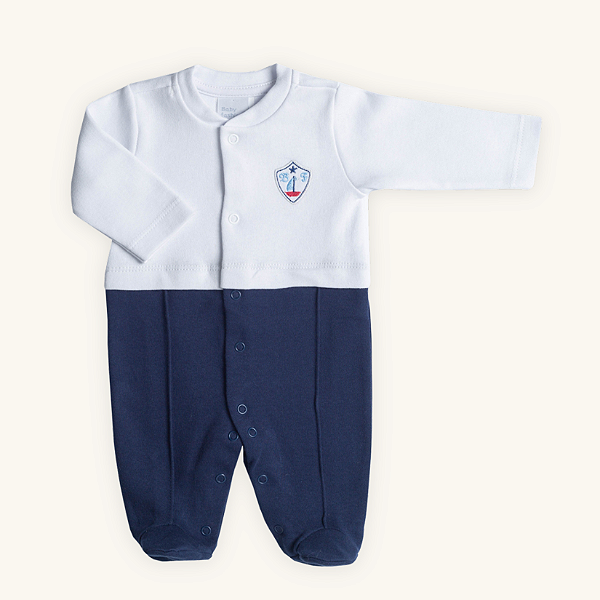 Macacão Bebê Brasão Náutico Suedine Premium 100% Algodão