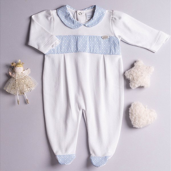 Macacão Bebê Branco Estrelas Suedine Premium 100% Algodão