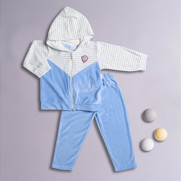 Conjunto Bebê Menino Zíper Moderno Azul Anil em Plush Premium