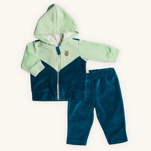 Conjunto Bebê Menino Zíper Moderno Petróleo em Plush Premium