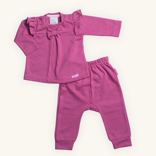 Conjunto 2 Peças Bebê Menina Uva Lacinho Babadinhos Moletom Felpado