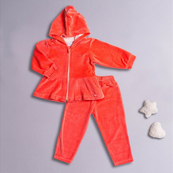 Conjunto Infantil Menina Capuz Laranja Plush Premium