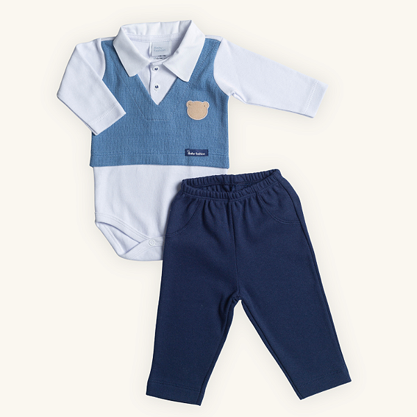Conjunto Body com Calça Bebê Colete em Suedine Premium 100% Algodão