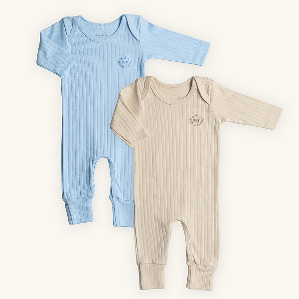 Combo 2 Macacões Bebê Menino Canelado Body Longo 100% Algodão