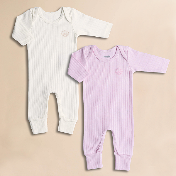 Combo 2 Macacões Bebê Canelados Menina 100% Algodão Premium