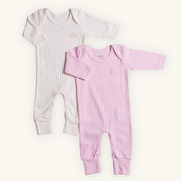 Combo 2 Macacões Bebê Menina Canelados 100% Algodão Premium