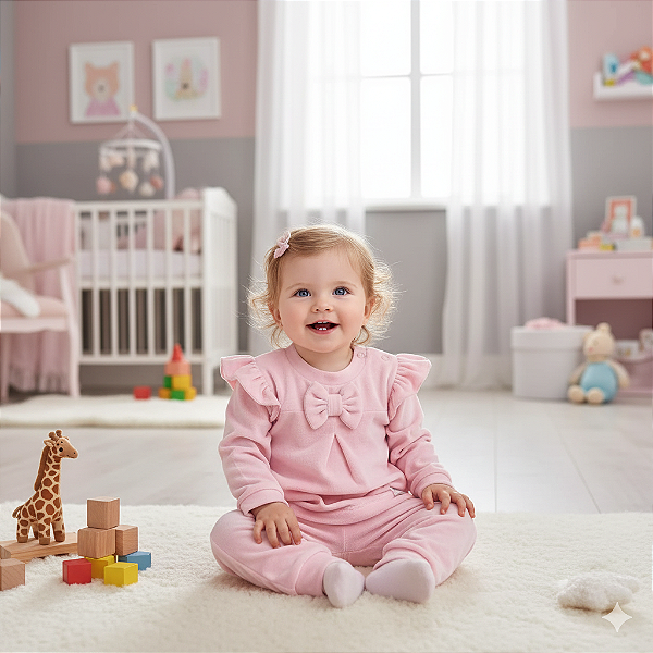 Conjunto Bebê Menina Laço Chic em Plush Premium