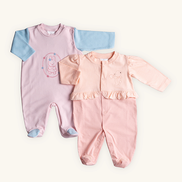 Kit Macacões Bebê Menina em Meia Malha 100% Algodão Premium (2 und)