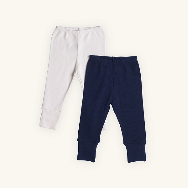Kit Calça Bebê Azul Marinho e Branco Suedine Premium 100% Algodão 2 un
