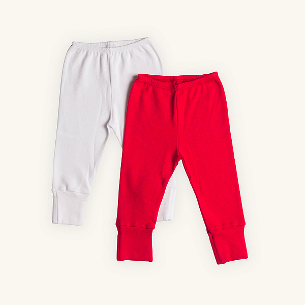 Kit Calça Bebê Vermelho e Branco Suedine Premium 100% Algodão 2 und