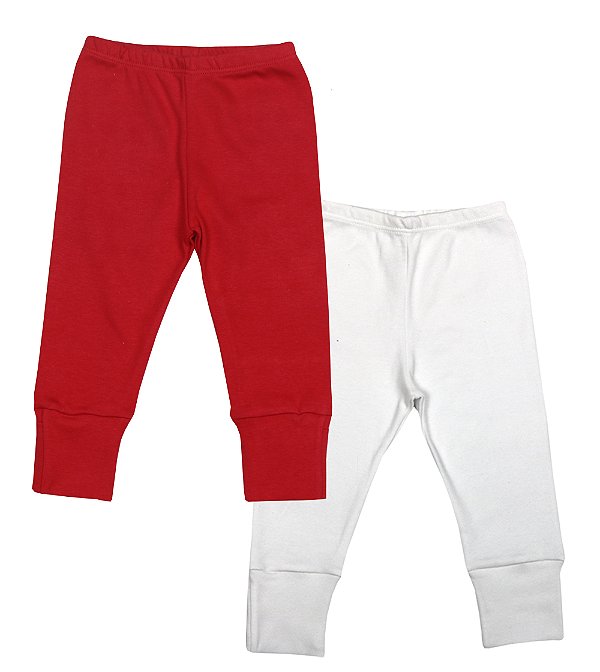 Kit Calça Bebê Vermelho e Branco Suedine Premium 100% Algodão 2 und