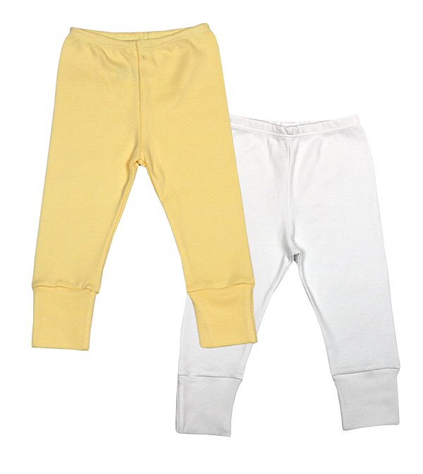 Kit Calça Bebê Amarelo e Branco Suedine Premium 100% Algodão 2 und