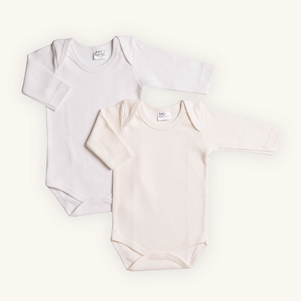Kit Body Bebê Manga Longa Cru e Branco em Suedine 100% Algodão 2un