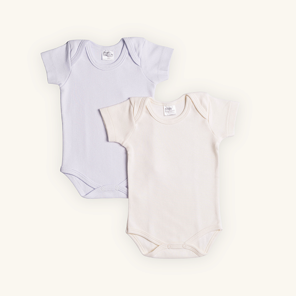 Kit Body Bebê Manga Curta Cru e Branco em Suedine 100% Algodão 2un
