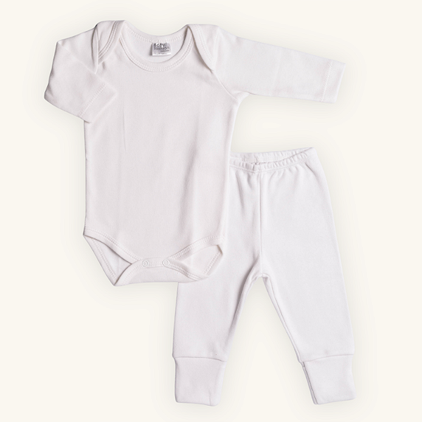 Conjunto Body e Calça Bebê Manga Longa Branco Suedine 100% Algodão