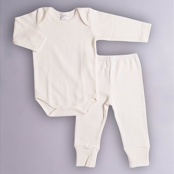Conjunto Body e Calça Bebê Manga Longa Cru Suedine Premium 100%Algodão