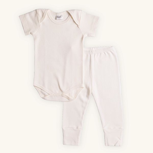 Conjunto Body e Calça Bebê Manga Curta Cru Suedine 100% Algodão