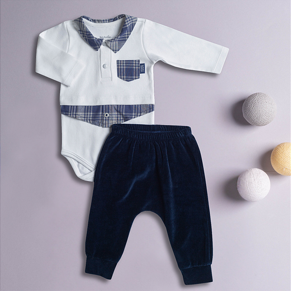 Conjunto Bebê Body Camisa e Calça em Suedine Premium 100% Algodão