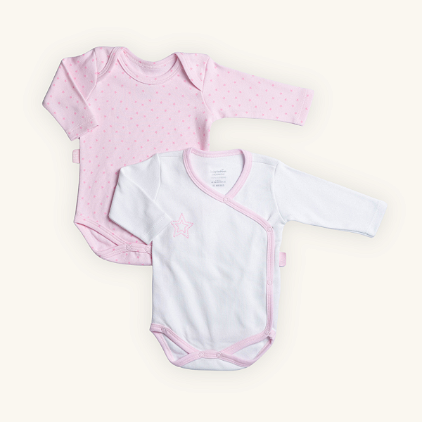 Kit Body Bebê Manga Longa Estrelas Rosa em Suedine 100% Algodão 2 und