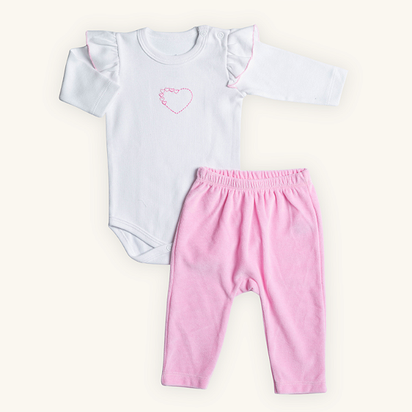Conjunto Body e Calça Bebê em Suedine 100% Algodão com Calça em Plush