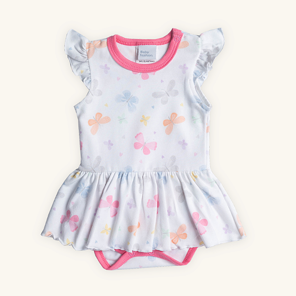 Vestido Body Bebê Borboletas em Cotton Premium