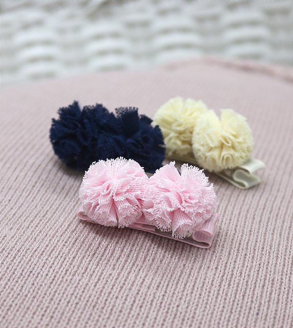 Presilha de cabelo para Bebê Bico de Pato Médio - Pompom (2 Unidades)