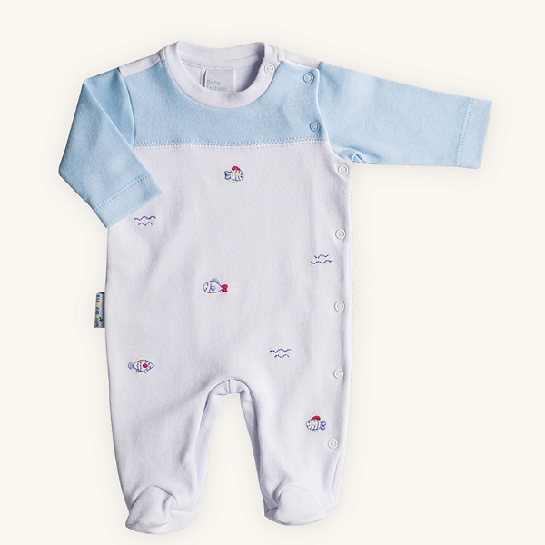 Macacão Bebê Peixinhos Salpicados Suedine 100% Algodão Nobre