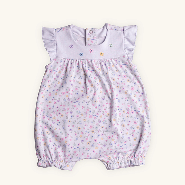 Macaquinho Bebê Romper Flores Cotton e Suedine 100% Algodão Nobre