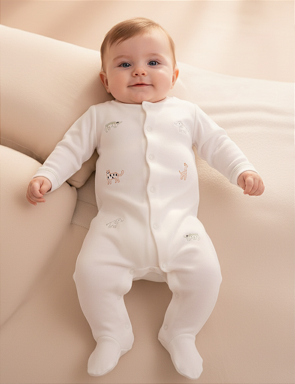 Macacão Bebê Safari Salpicado em Suedine Nobre 100% Algodão