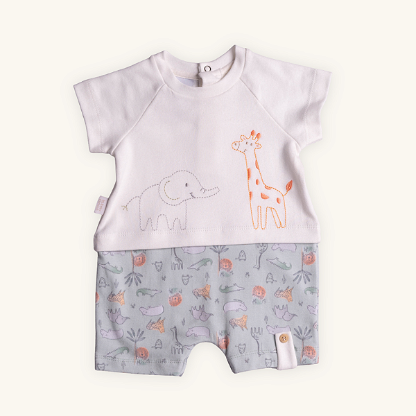 Macaquinho Bebê Romper Safari em Cotton e Suedine Premium 100% Algodão