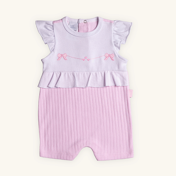 Macaquinho Bebê Romper Laços e Corações Suedine Premium 100% Algodão