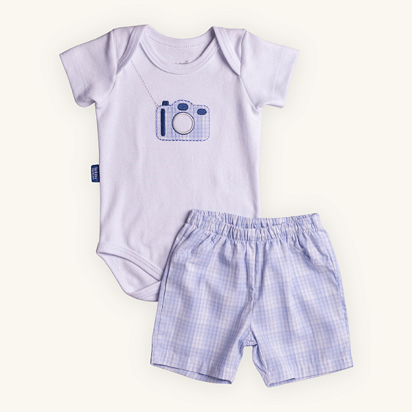 Conjunto Body e Shorts Bebê Suedine 100% Algodão e Short em Tricoline